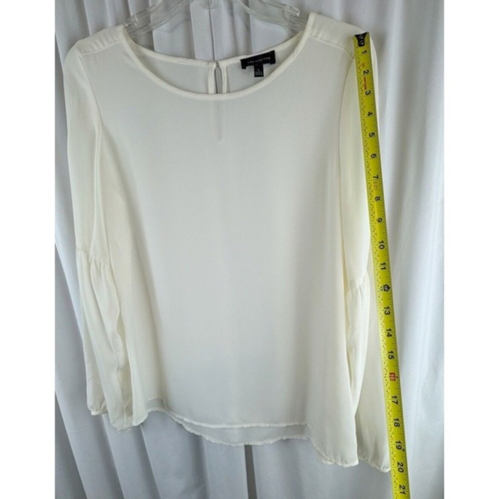 The Limited Ivory Bishop Sleeve Blouse Crew Neck Top S Soft‎ Femininity 68-03 - Picture 8 of 14